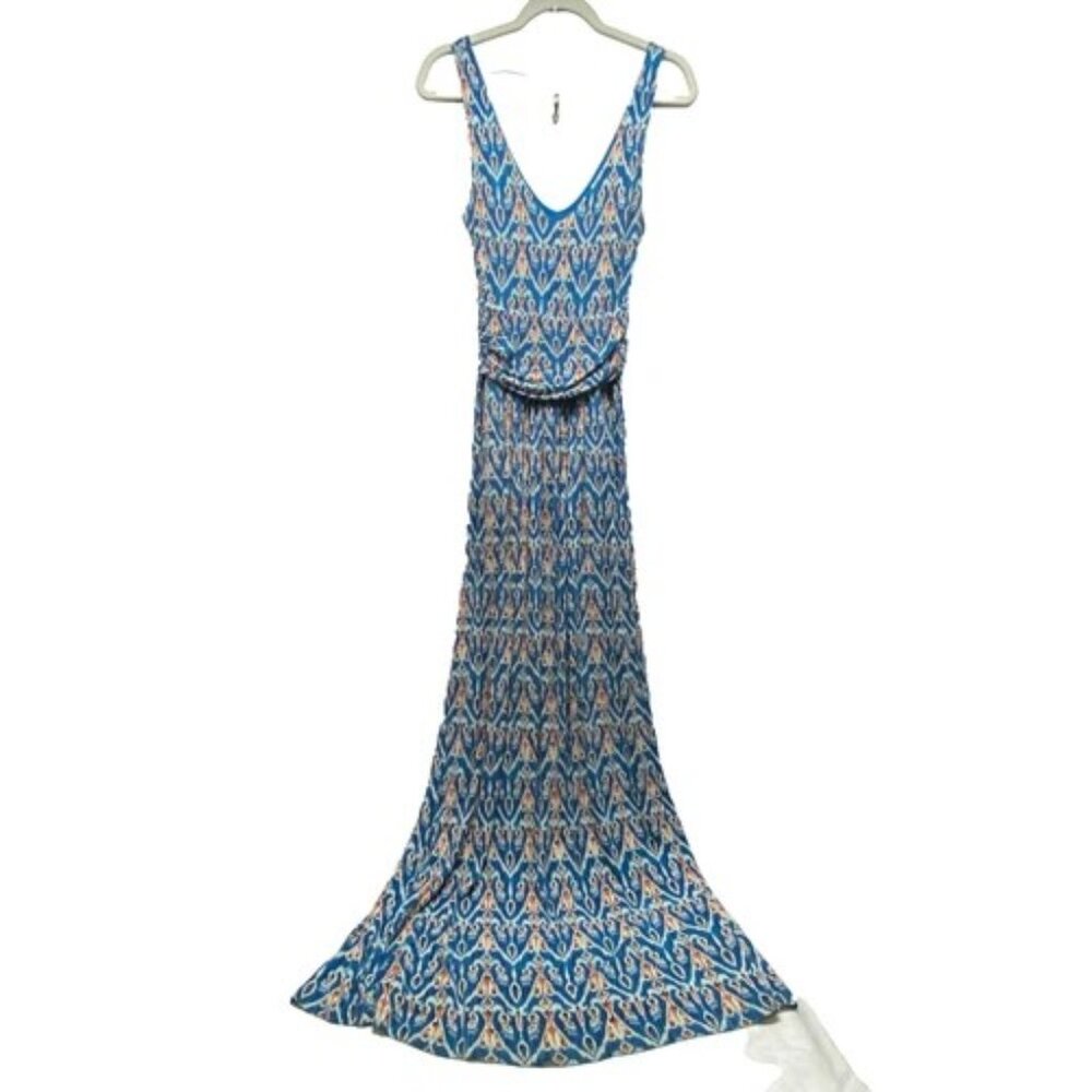Vanessa Virginia Maxi Dress Women's Small Blue Boho Sleeveless Rouched Waist GUC